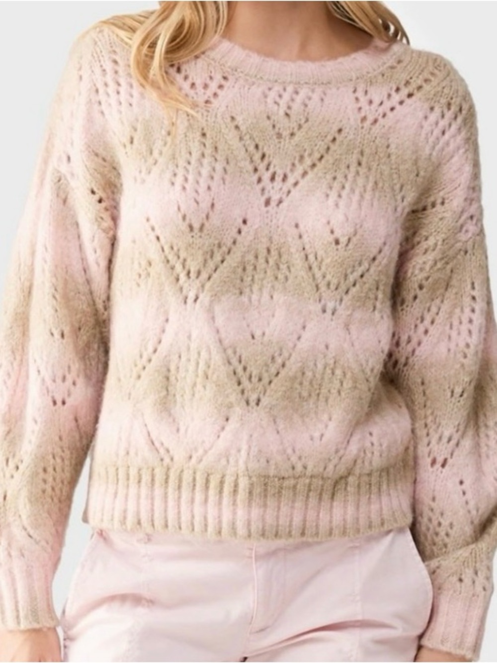 Sanctuary Women's Pink and Tan Open-Knit Pullover Sweater
